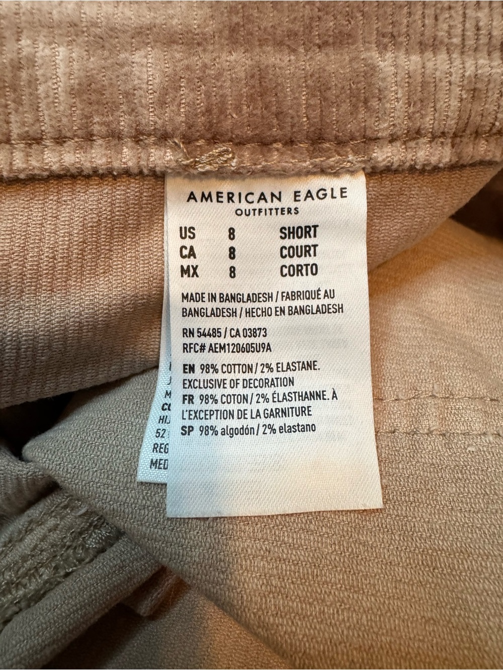 NWOT AEO Women’s Low-Rise Baggy Wide Leg Stretch Corduroy Pants 8Short Taupe - Picture 4 of 7